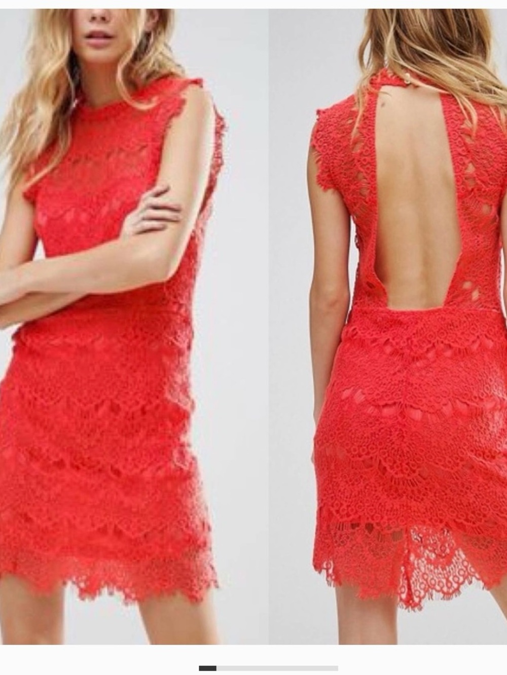 Free People Coral Lace Backless Mini Dress